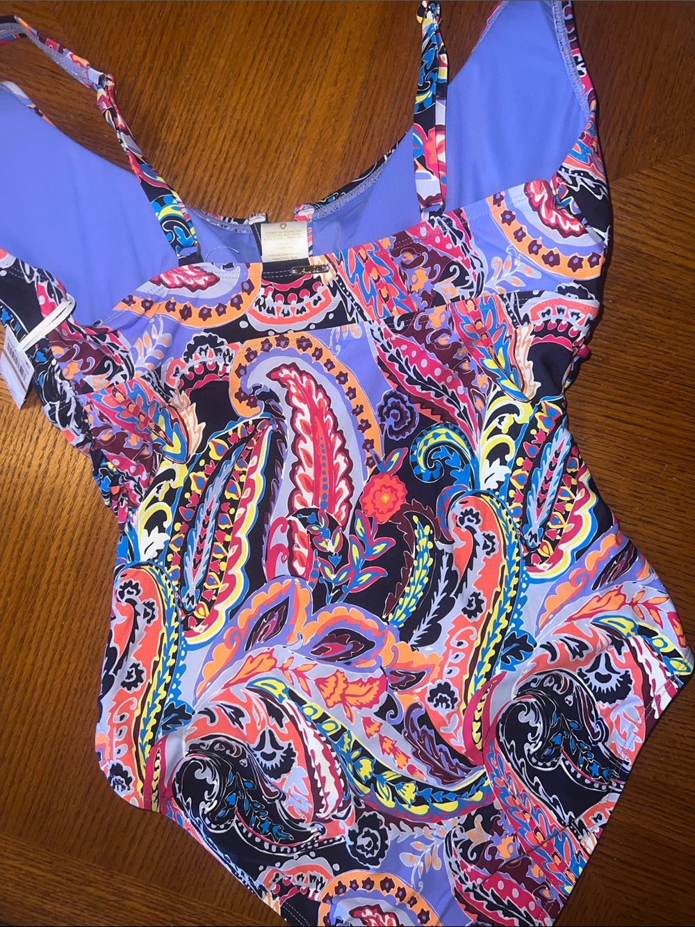 Vibrant Multicolor Paisley One-Piece Swimsuit size 12 B33 - Picture 7 of 9